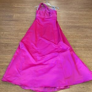 Elegant Pink Halter Dress with flowing tie in back, size 10